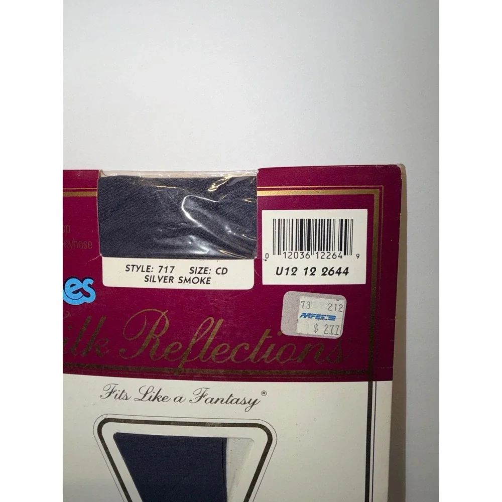 Vintage Hanes Silk Reflections Pantyhose Silver Smoke Control Top Sandalfoot CD